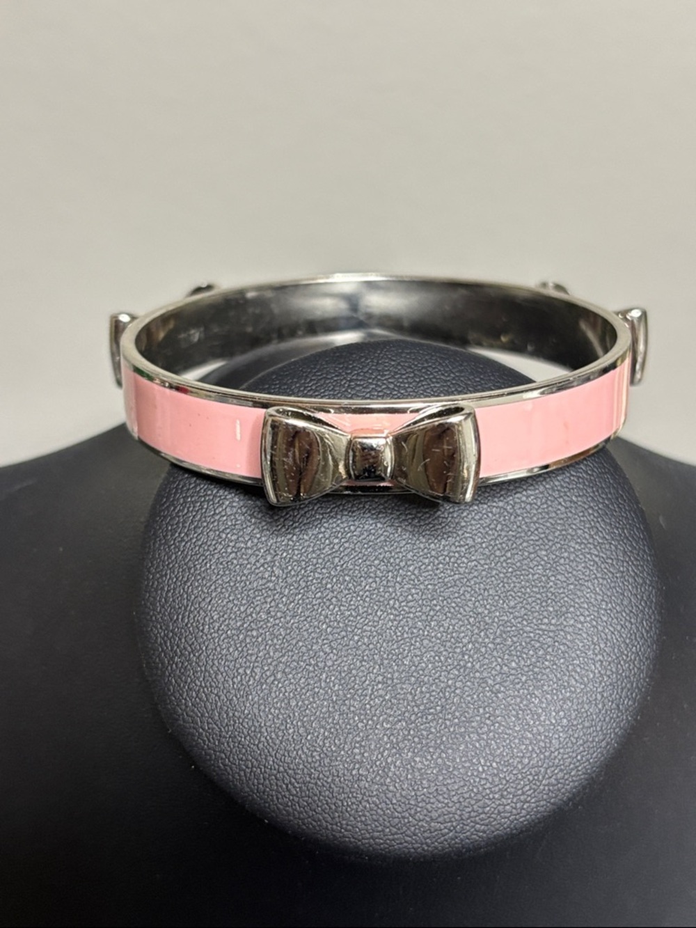 MFIL Today Is a Gift Pink Enamel Bow Silver Tone Bangle Bracelet